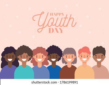 women and men cartoons smiling of happy youth day design, Young holiday and friendship theme Vector illustration