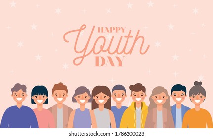 women and men cartoons smiling of happy youth day design, Young holiday and friendship theme Vector illustration