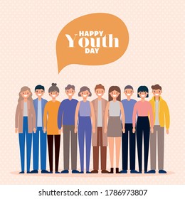 women and men cartoons smiling of happy youth day design, Young holiday and friendship theme Vector illustration