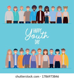 women and men cartoons smiling of happy youth day design, Young holiday and friendship theme Vector illustration