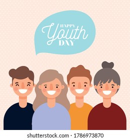 women and men cartoons smiling of happy youth day design, Young holiday and friendship theme Vector illustration