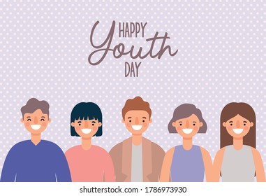 women and men cartoons smiling of happy youth day design, Young holiday and friendship theme Vector illustration