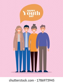 women and men cartoons smiling of happy youth day design, Young holiday and friendship theme Vector illustration