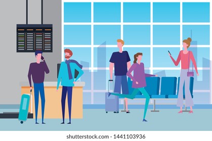 women and men with casual clothes in the waiting room