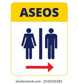 Women and men colored aseos banner on a blue background (trad. bathroom)