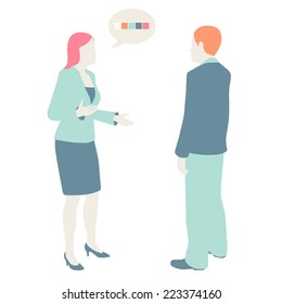 Women and Men Communicate, flat design, pastel colors