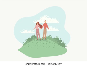 Women and men communicate love. Is a vector style, used with media design and backgrounds.