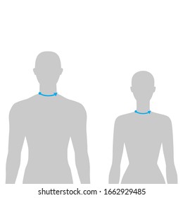 Women and men to do neck size measurement fashion Illustration for size chart. 7.5 head size girl and boy for site or online shop. Human body infographic template for clothes. 