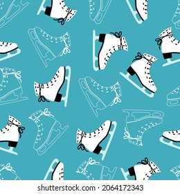 Women, men ice skates. Outline seamless pattern. Background. Ice skating. Active lifestyle. Winter sport. Male, female leisure.Outdoor activity.Hockey.Figure skating.Flat vector illustration. Isolated