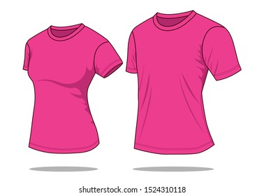 Women an Men Pink T-Shirt for Template Perspective View