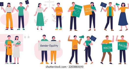 Women and men stand up to stop gender discrimination and fight stereotypes. Movement for human equality