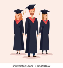 women and men univesity graduation with rope and cap