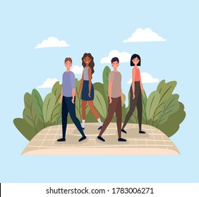 women and men walking at park design, Outdoor activity and season theme Vector illustration