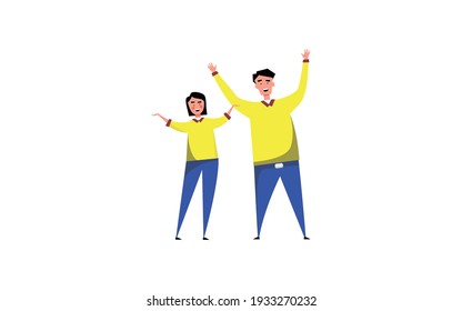 women and men wear paired clothes, happy female and male partners