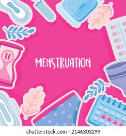 women menstruation set icons frame