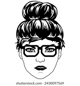 Women with Messy Bun Messy Bun Bandana Clipart mom life Woman’s face 