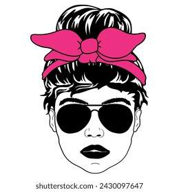 Women with Messy Bun Messy Bun Bandana Clipart mom life Woman’s face 