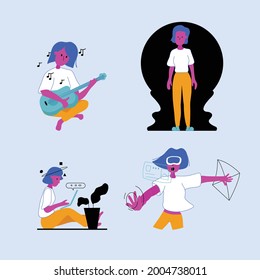 Women millenials generation with activity, technology and the hobby