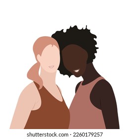 Women, mixed race black skin and white skin female beauty