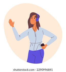 Women moving to music. Flat female dancer, girl dancing and enjoying music party flat vector illustration on white background