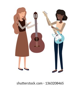 women with musical instruments character