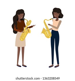 women with musical instruments character