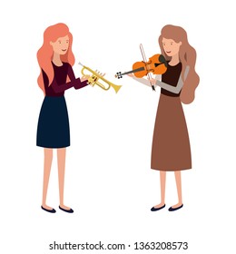 women with musical instruments character
