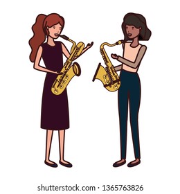 women with musical instruments character