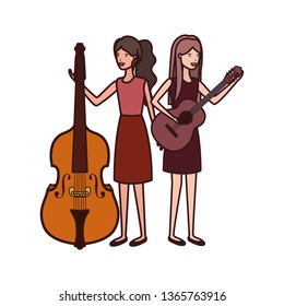 women with musical instruments character