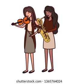 women with musical instruments character