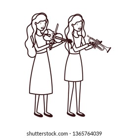 women with musical instruments character