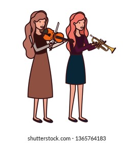 women with musical instruments character