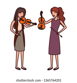 women with musical instruments character