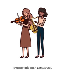 women with musical instruments character