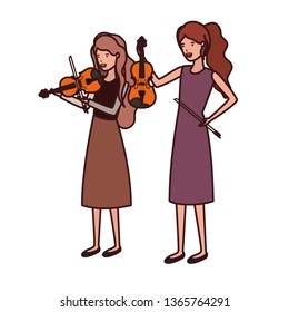 women with musical instruments character