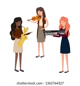 women with musical instruments character