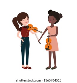 women with musical instruments character