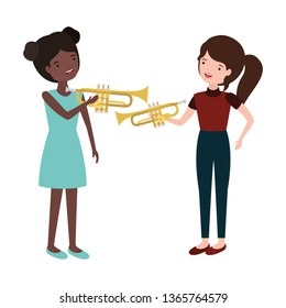 women with musical instruments character