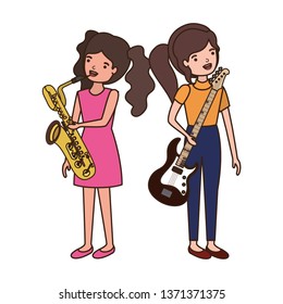 women with musical instruments character