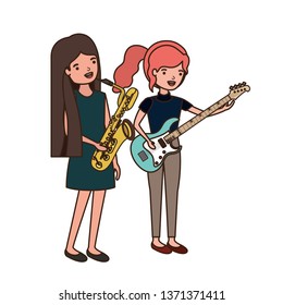 women with musical instruments character