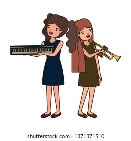women with musical instruments character