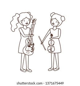 women with musical instruments character
