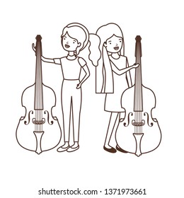 women with musical instruments character