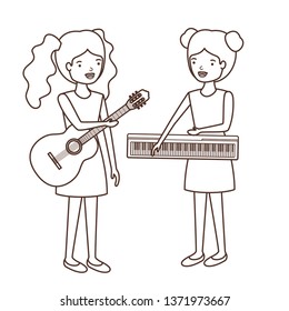 women with musical instruments character