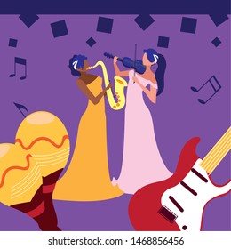 women musicians. playing instrument musical