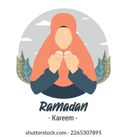 Women muslim pray gesture greeting ramadan kareem