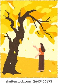 Women and nature. 4 seasons landscape with trees and flowers