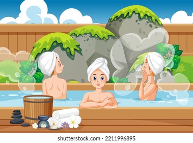 Women in nature thermal bath illustration