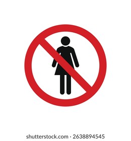 Women not allowed, forbidden red glossy sign on white background template