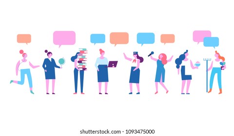 Women occupations.Flat vector illustration isolated on white.